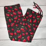 Cherries Ruched Cuff Capris with Side Pockets