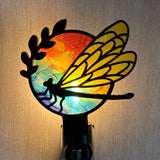 Dragonfly Rainbow Stained Glass Style Night Light Plug In Wall Decor Multicolor Handcrafted Handmade