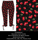 Cherries Ruched Cuff Capris with Side Pockets